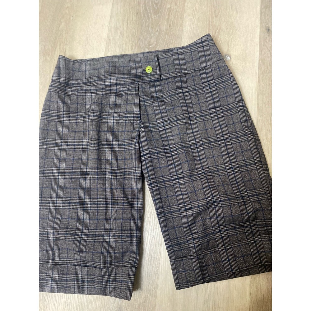 Vintage Rue21 Plaid Bermuda Shorts Grey Blue Glen Check Y2K 90s Cuffed Size 5/6